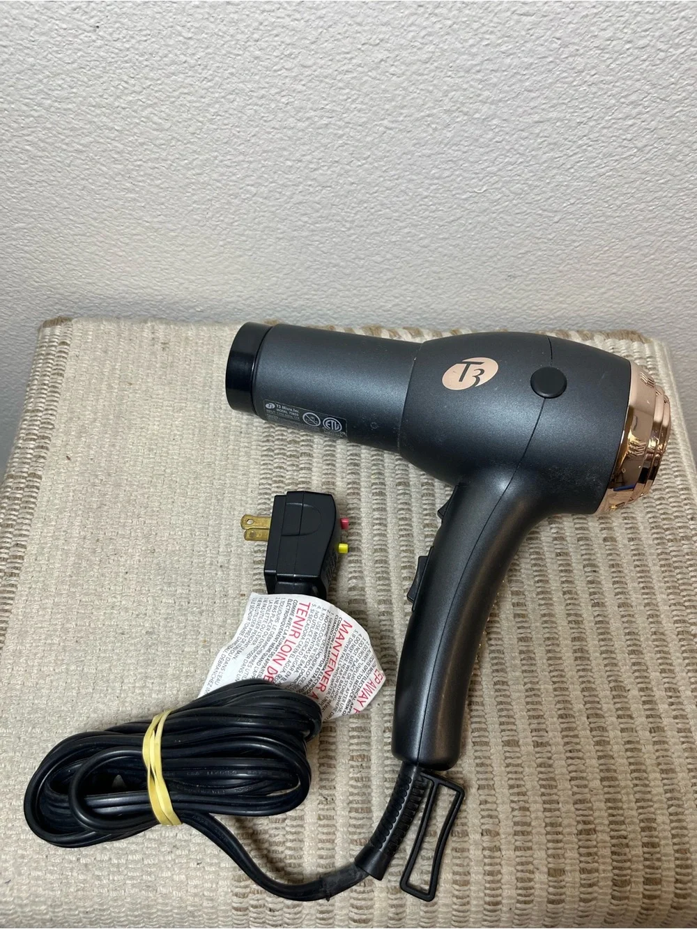 T3 Micro Black & Rose Gold Rhinestone Hair Dryer